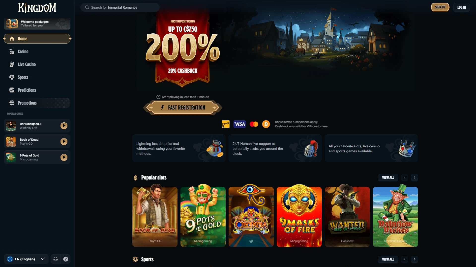 Kingdom Casino homepage